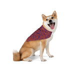 Happy dog posing in Pet Bandana — Abstract Swirl Purple & Orange Pattern. This stylish pet bandana for dogs adds a cheerful touch to any outfit with its vibrant swirl design, making it an excellent choice for everyday pet wear or festive celebrations like Halloween. Suitable for small dog bandana and large dog bandana needs, it’s the perfect boho pet wear accessory for all dogs.