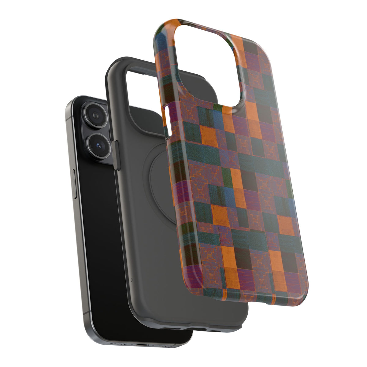 Impact-Resistant Phone Case — Retro Checkerboard Pattern, Fractyl wireless charging iphone 18 pro case in a detailed angled product shot with full-wrap color coverage.