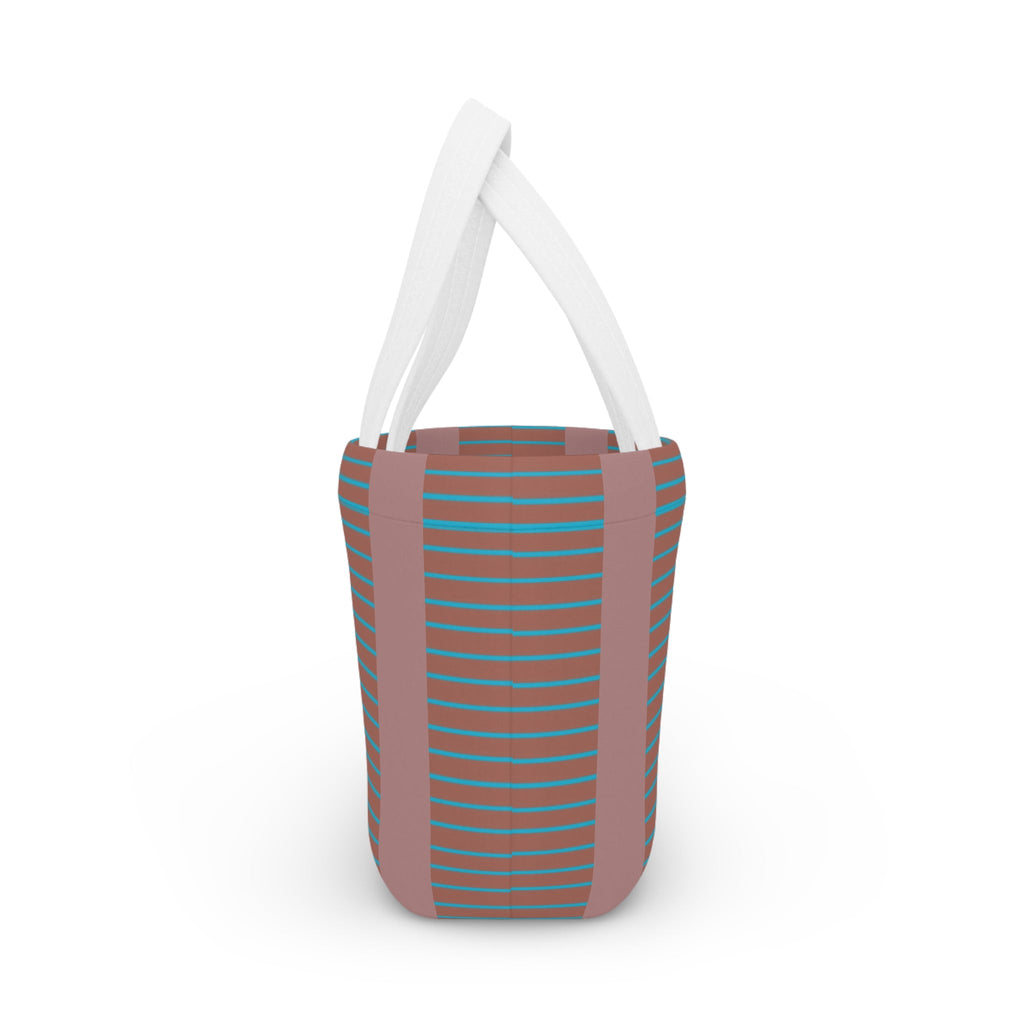 Striped Retro Lunch Bag – Teal & Terracotta Compact Insulated Tote