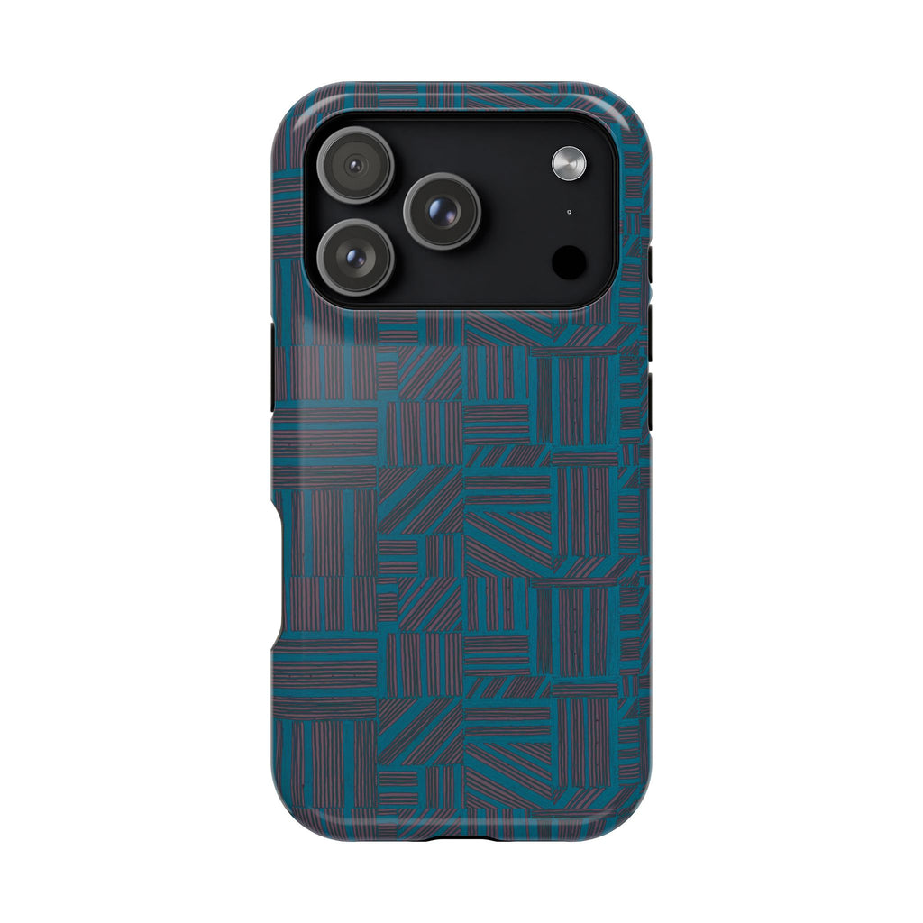 Impact Resistant Phone Case-20% OFF Entire Order, And Free Shipping, Teal Geometric MagSafe slim case with side button access; impact resistant iphone 17 case-20% OFF Entire Order, and Free Shipping.