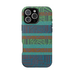 Green Geometric Stripe Phone Case — Impact-Resistant, wireless charging iphone 16 pro max case with vibrant green and blue geometric bands.