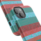 Striped Teal & Coral Magnetic Impact Phone Case close-up of dual-camera cutout, Fractyl magsafe compatible iphone 18 pro max case
