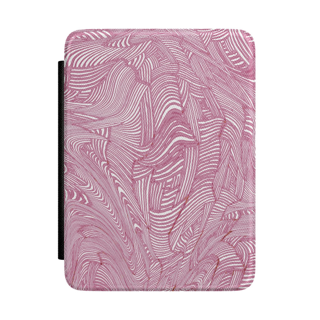 Pink Swirl Pattern Kindle Case – Textured Marble Design E-Reader Cover, a stylish paperwhite case 2024 with a soft rose swirl pattern and satin-finish PU leather exterior.