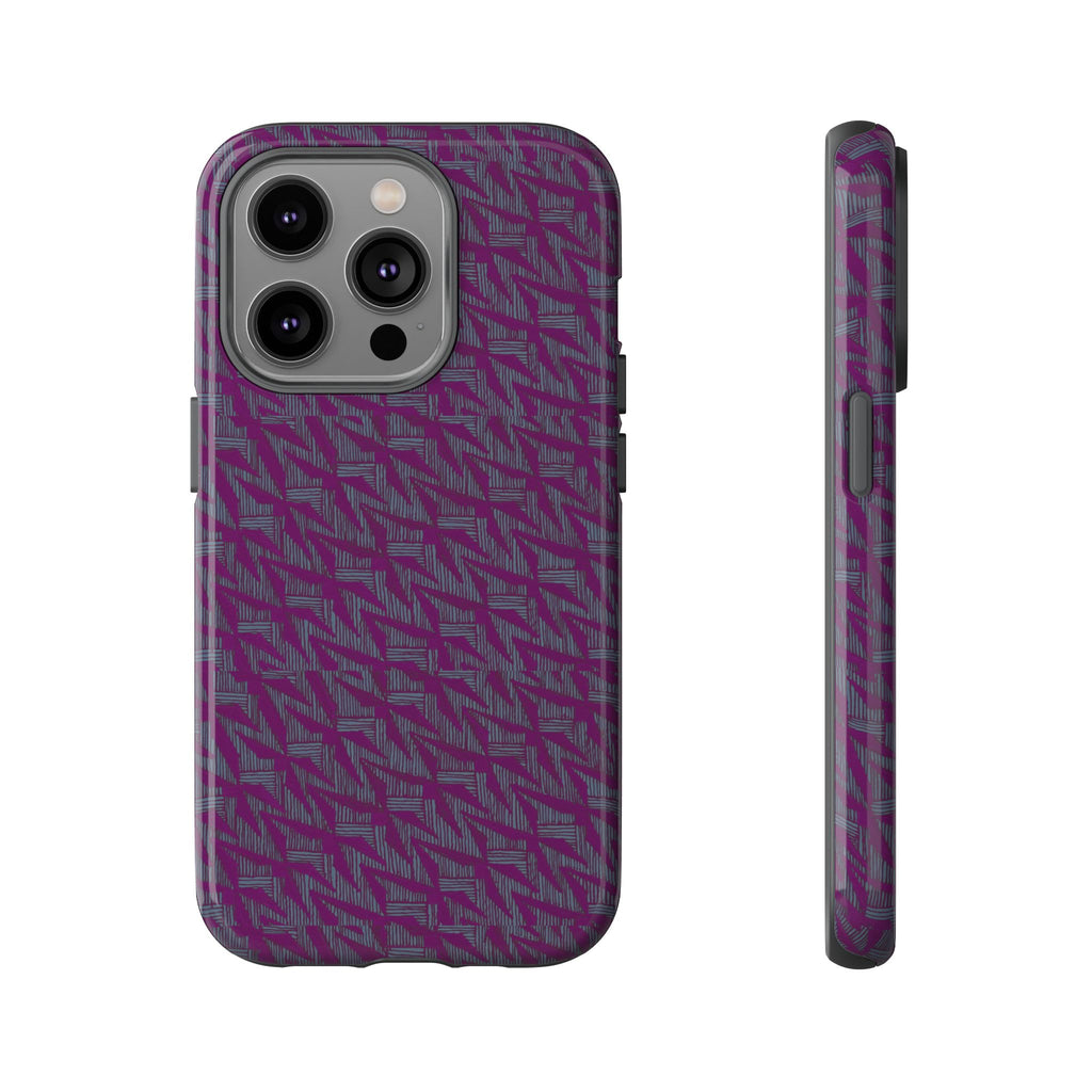 Purple Geometric Tough Phone Case — Protective Slim Phone Cover, rich plum and slate geometric design, shockproof iphone 17 pro cover