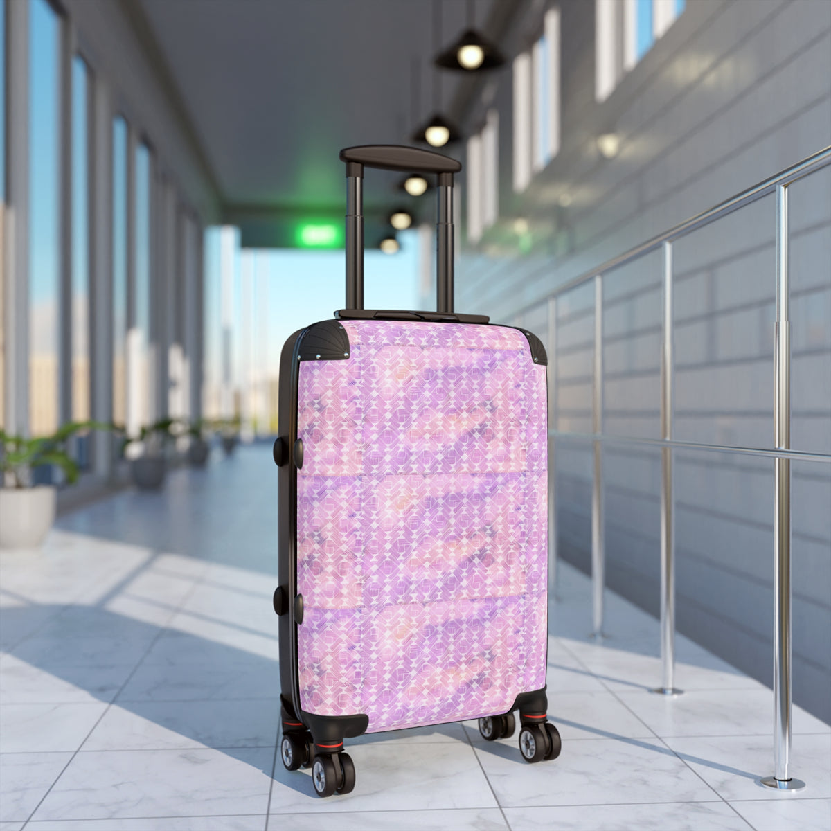 Pink Pastel Pattern Suitcase — Floral Grid Carry-On Luggage