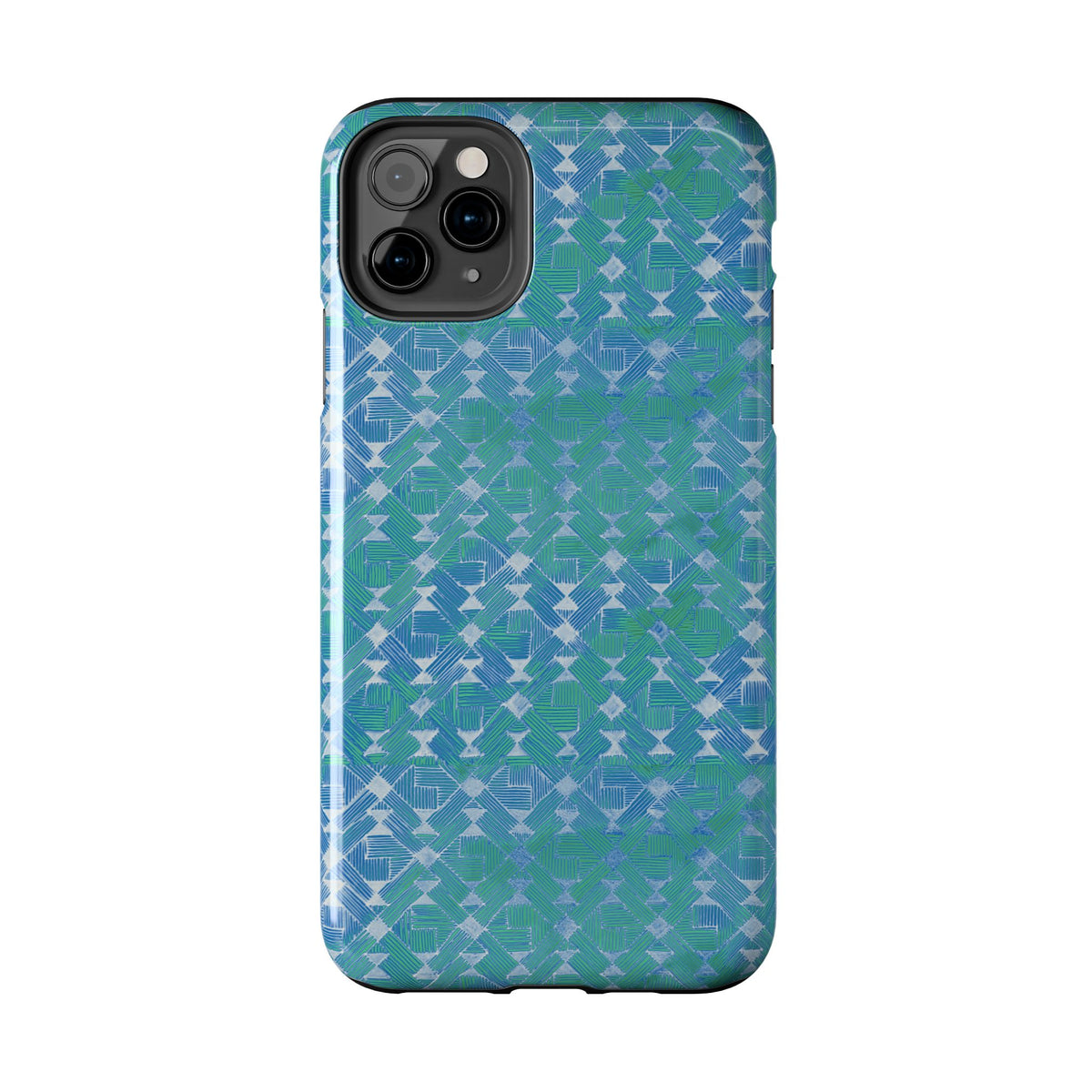 Tough Phone Case — Blue-Green Geometric Watercolor Pattern, shockproof iphone 17 pro case glossy back design