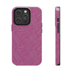 Magenta Geo Pattern Tough Phone Case — Protective Floral-Style Abstract Design, wireless charging iphone 18 pro case with triple-camera protection.
