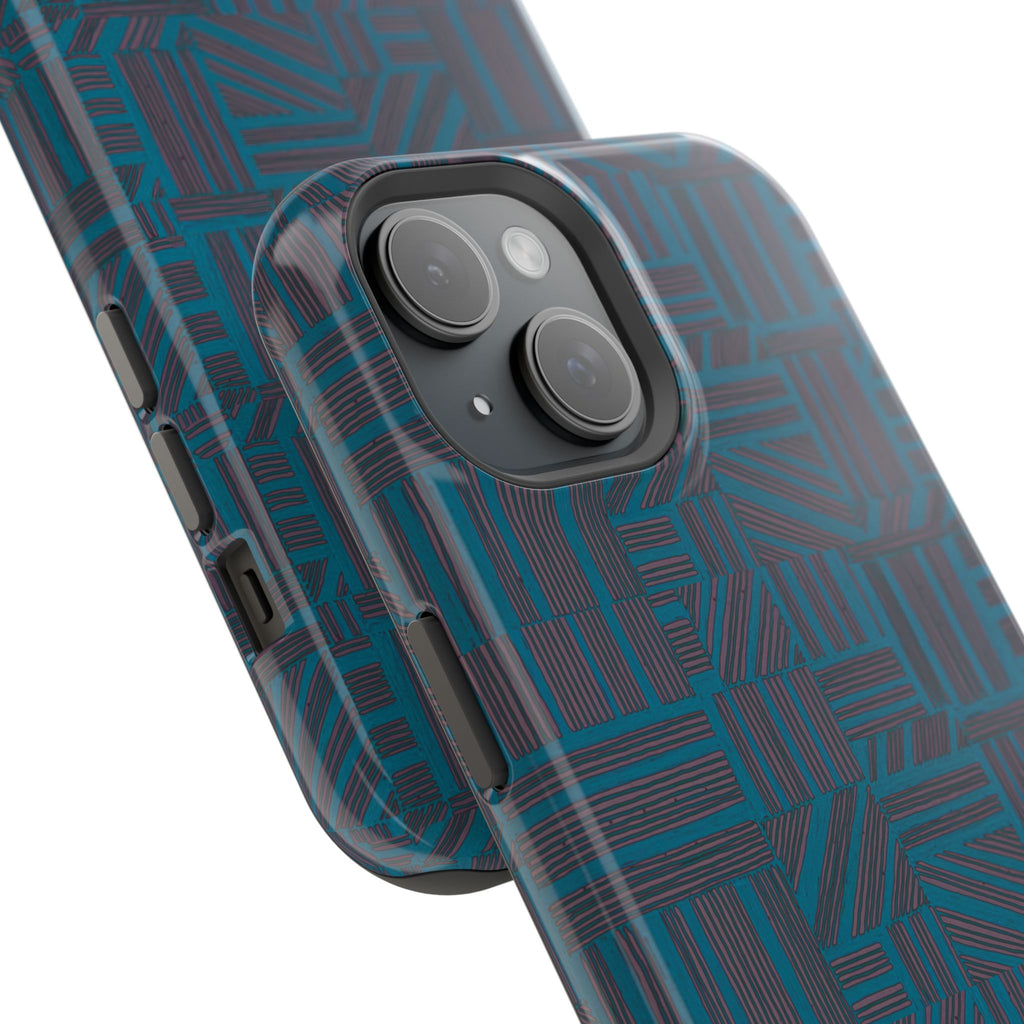 Impact Resistant Phone Case-20% OFF Entire Order, And Free Shipping, Teal Geometric MagSafe case shown separately from the phone with magnetic liner; impact resistant iphone 17 case-20% OFF Entire Order, and Free Shipping.