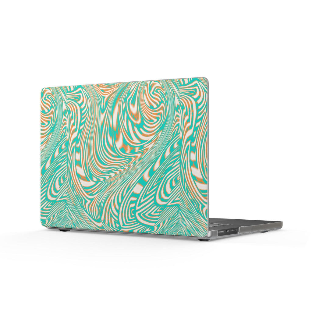 Stylish Marbled Teal Matte MacBook Case with a unique swirl pattern, designed as a durable scratch-resistant MacBook cover for everyday use.
