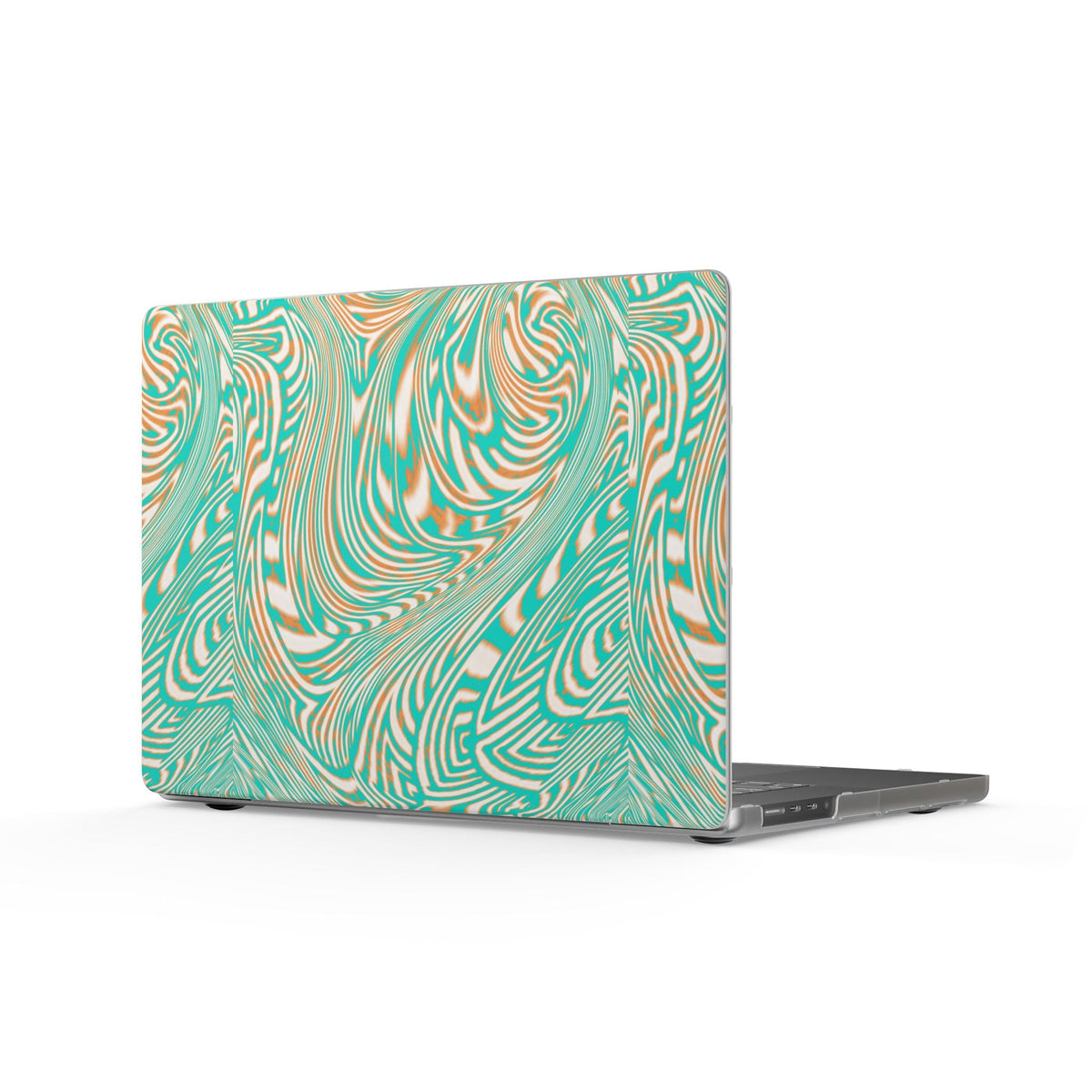Stylish Marbled Teal Matte MacBook Case with a unique swirl pattern, designed as a durable scratch-resistant MacBook cover for everyday use.