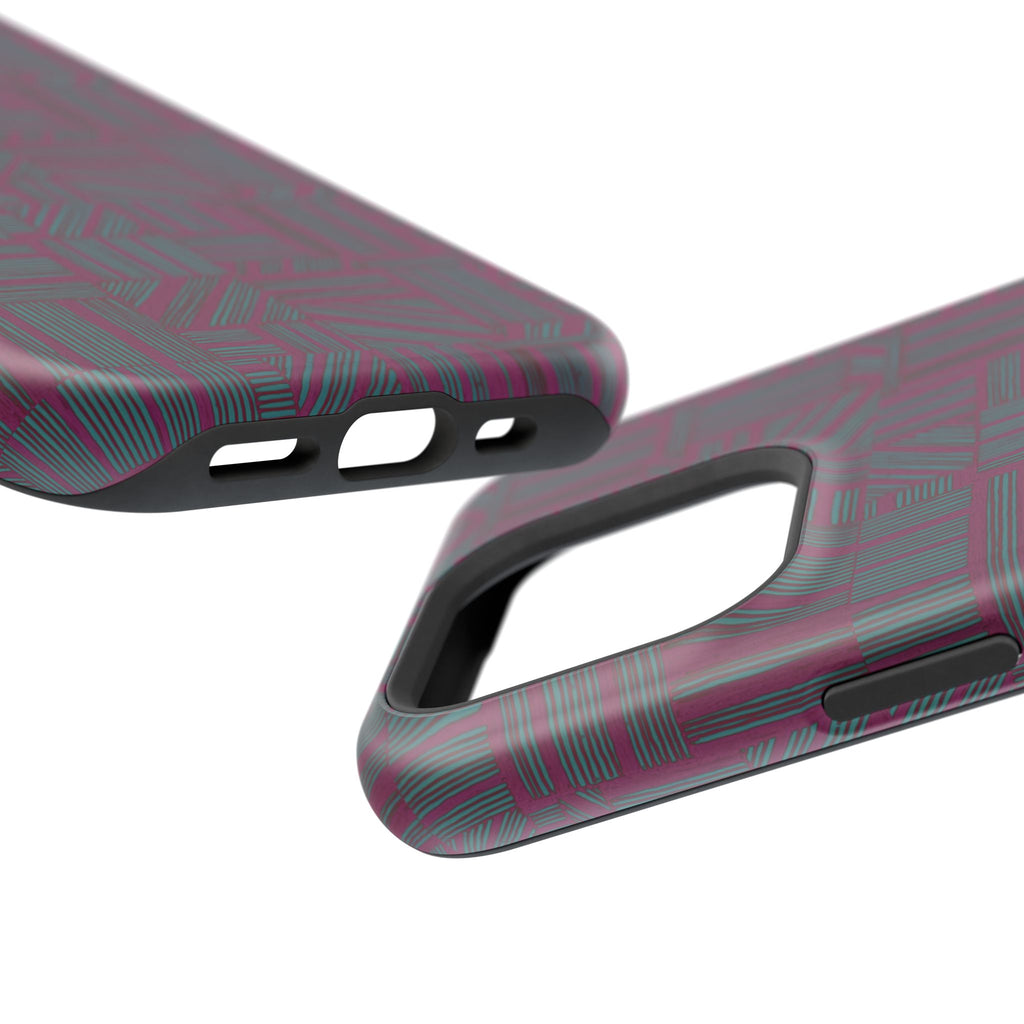 Slim Protective iPhone 16 ProMax Case With MagSafe, Dual-Layer Plum Geometric Design