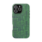 Green Magnetic Phone Case — 2-Layer Geometric MagSafe-Compatible Impact-Resistant Cover, green magnetic phone case- price match with CASETiFY and Casely, green geometric case for everyday protection.