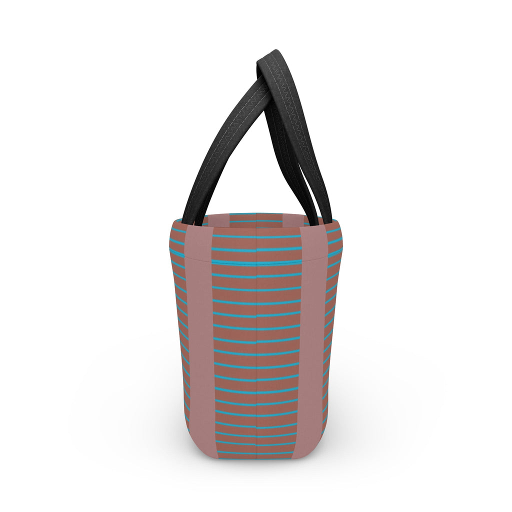 Striped Retro Lunch Bag – Teal & Terracotta Compact Insulated Tote