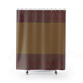 Earth Tone Striped Shower Curtain showcasing a textured fabric shower curtain waterproof design, featuring warm brown and maroon hues, ideal for bathroom decor. This boho shower curtain enhances a modern bath decor with its rustic charm, serving as a neutral bathroom accent and a simple shower decor choice.