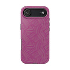 Magenta Geo Pattern Tough Phone Case — Protective Floral-Style Abstract Design, wireless charging iphone 18 pro case back and side button view.