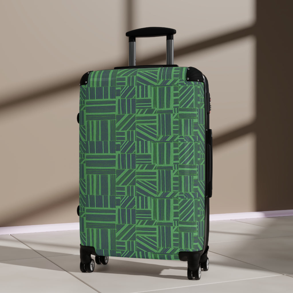 Green Geometric Hard Shell Carry On Suitcase – 360° Spinner Wheels & Built-In Lock