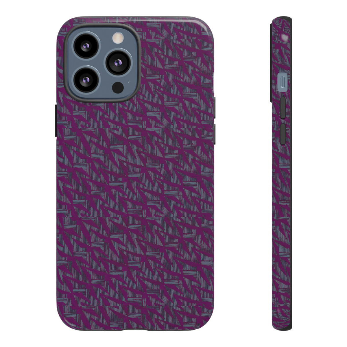 Purple Geometric Tough Phone Case — Protective Slim Phone Cover, open camera and port design, shockproof iphone 17 pro cover