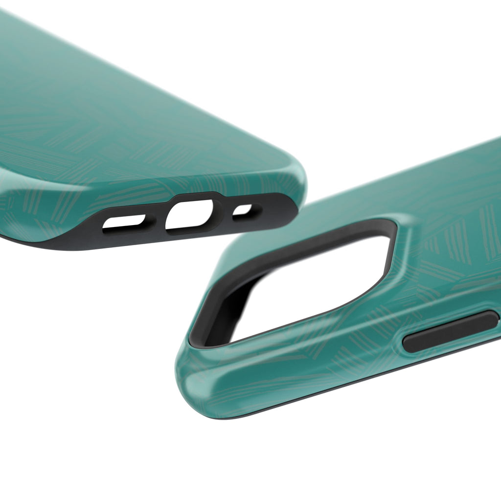Magnetic Impact-Resistant Phone Case — Teal Geometric Protective Cover, magnetic iphone 18 pro case bottom cutout design