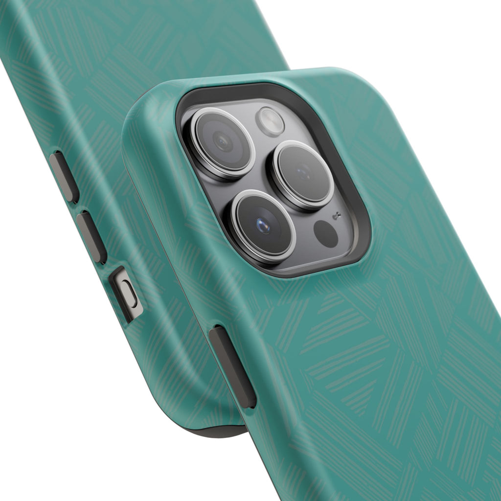 Magnetic Impact-Resistant Phone Case — Teal Geometric Protective Cover, magnetic iphone 18 pro case exploded triple-camera cover