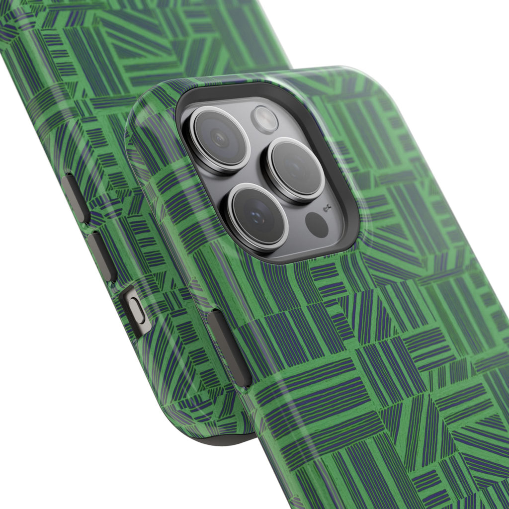 Green Dual Layer iPhone 17 Pro Phone Case, Geometric MagSafe 2-Layer Impact Protection