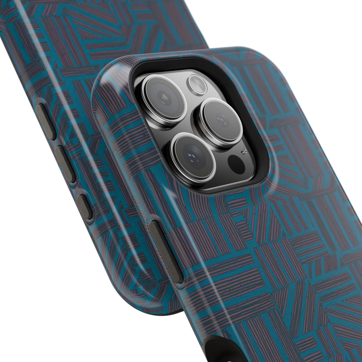 Impact Resistant iPhone 17 Case, Teal Geometric MagSafe Dual-Layer Protection