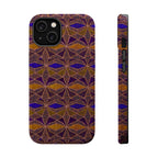 Phone Case — Geometric Tribal Pattern Magnetic Impact-Resistant Case, Fractyl impact resistant iphone 16 pro case with purple, brown, and amber geometric pattern shown from back and side.