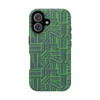 Green Magnetic Phone Case — 2-Layer Geometric MagSafe-Compatible Impact-Resistant Cover, green magnetic phone case- price match with CASETiFY and Casely, camera and flash openings shown in detail.