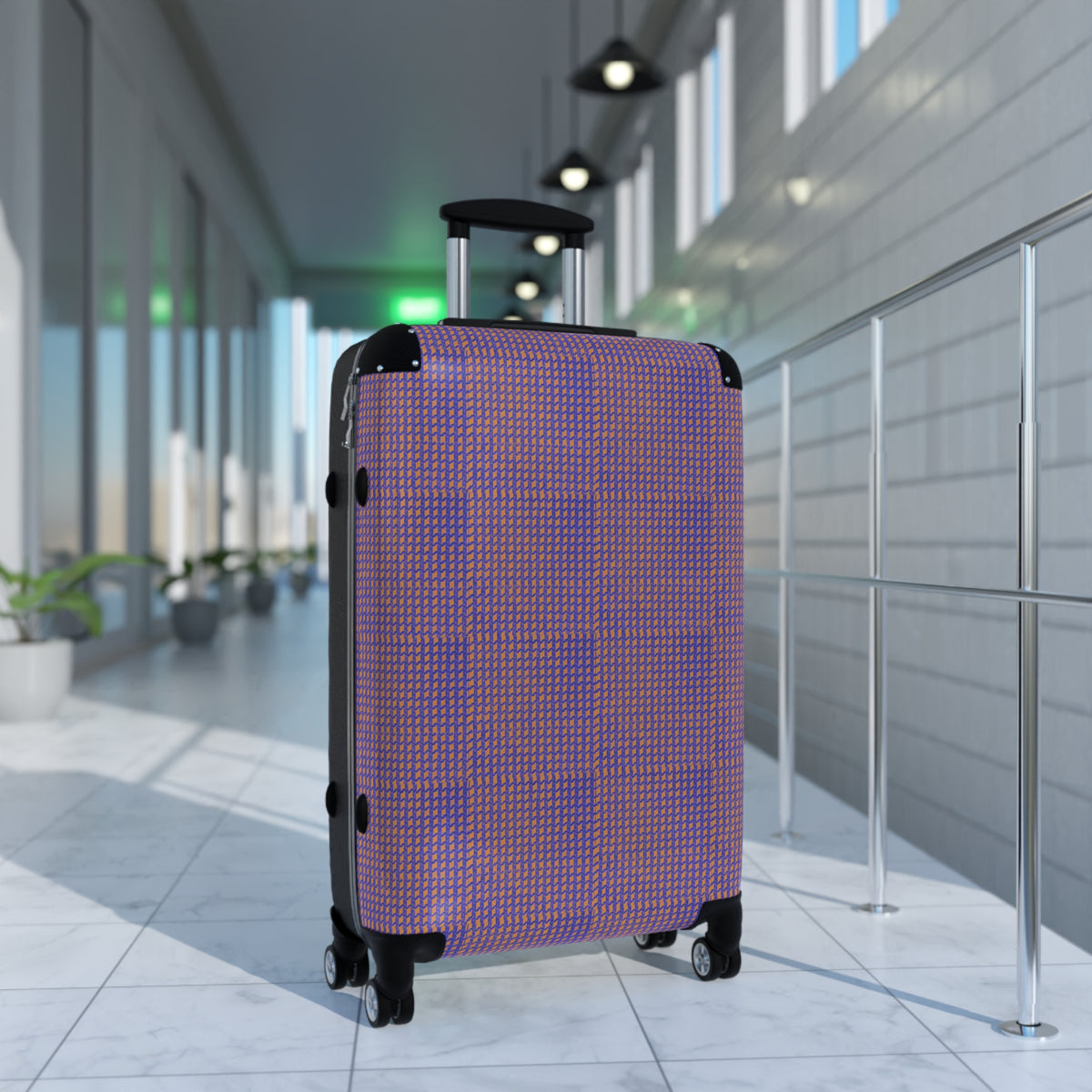 Purple Houndstooth Carry-On Suitcase — Retro Pattern Luggage for Travel