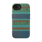 Green Geometric Stripe Phone Case — Impact-Resistant, wireless charging iphone 16 pro max case featuring a colorful woven geometric look.