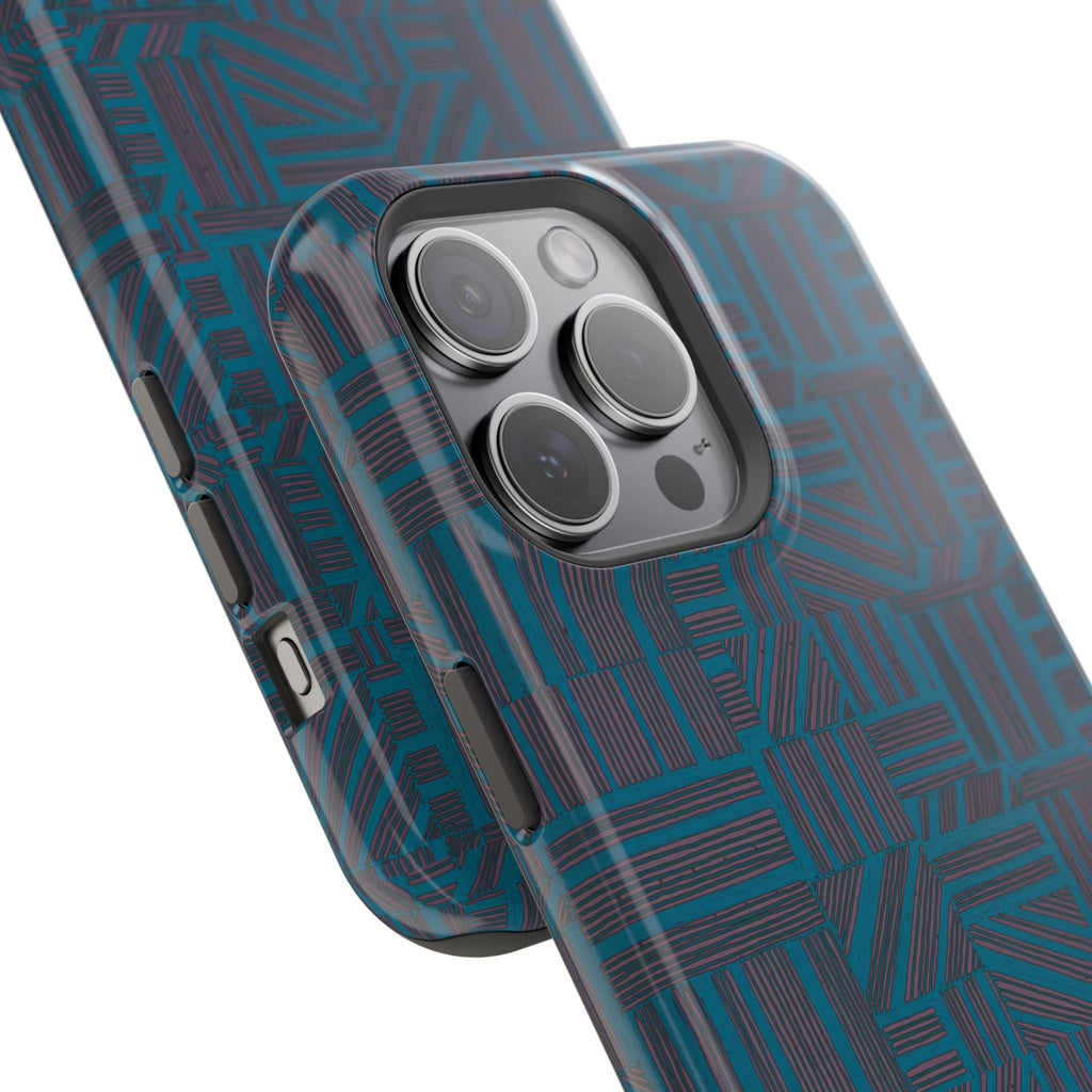 Impact Resistant iPhone 17 Case, Teal Geometric MagSafe Dual-Layer Protection