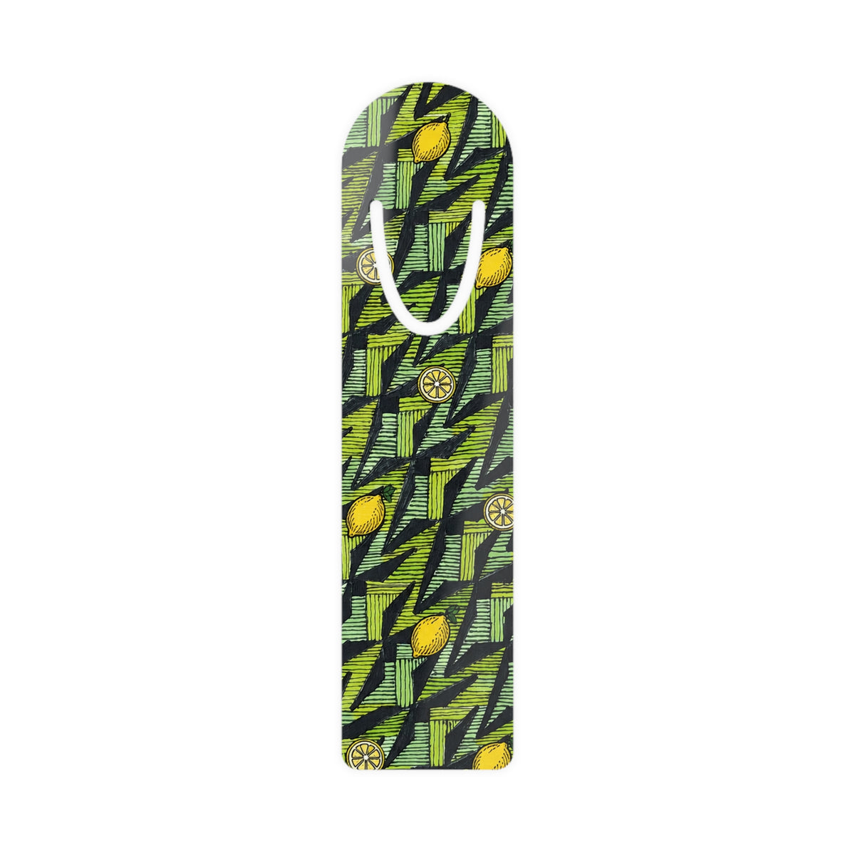 Lemon Geometric Metal Bookmark — Green Patterned Page Marker