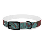 Displaying the black buckle on the Marbled Swirl Dog Collar — Red & Teal Abstract Pet Collar, emphasizing its hypoallergenic dog collar design.