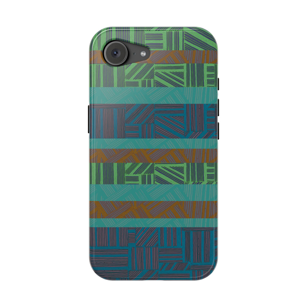Green Geometric Stripe Phone Case — Impact-Resistant, wireless charging iphone 16 pro max case back product image with impact-resistant styling.