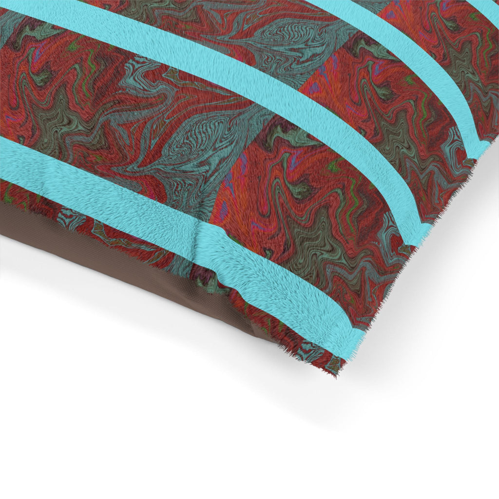 Close-up of the Marbled Red & Teal Striped Pet Bed — Plush Dog/Cat Pillow, highlighting its vibrant stripes and textures, emphasizing the convenience of a removable cover pet bed.
