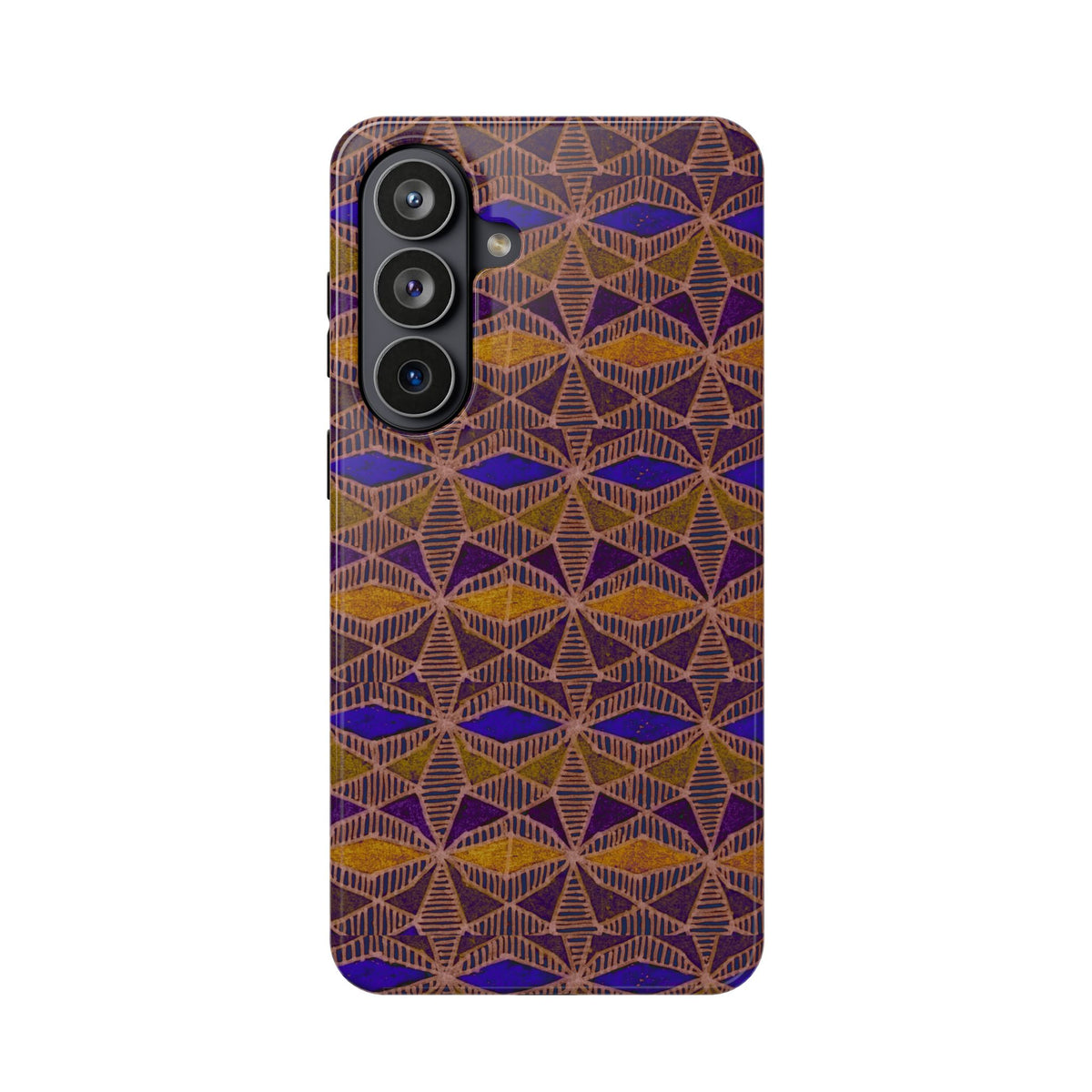Phone Case — Geometric Tribal Pattern Magnetic Impact-Resistant Case, Fractyl impact resistant iphone 16 pro case featuring bold repeating geometric lines and warm accents.