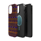 Phone Case — Geometric Tribal Pattern Magnetic Impact-Resistant Case, Fractyl impact resistant iphone 16 pro case standing upright and showcasing camera protection and vivid pattern detail.