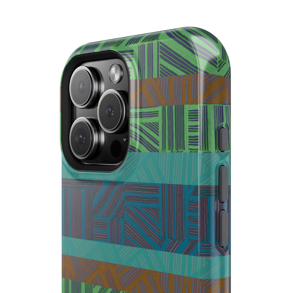 Geometric Green Wireless Charging iPhone 16 Pro Max Case - Impact-Resistant Dual-Layer