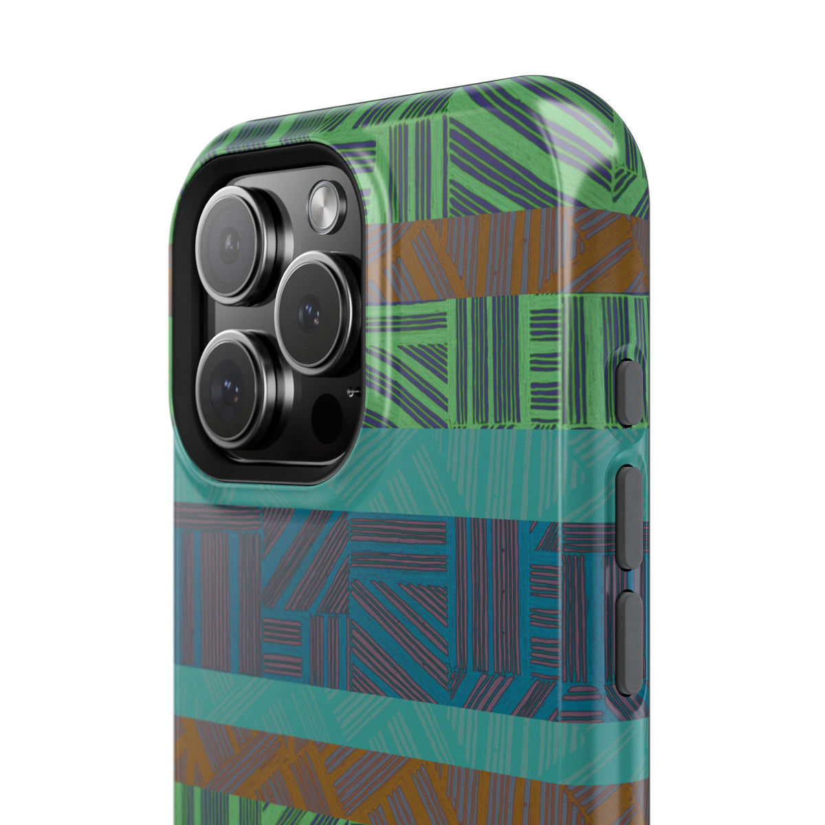 Geometric Green Wireless Charging iPhone 16 Pro Max Case - Impact-Resistant Dual-Layer
