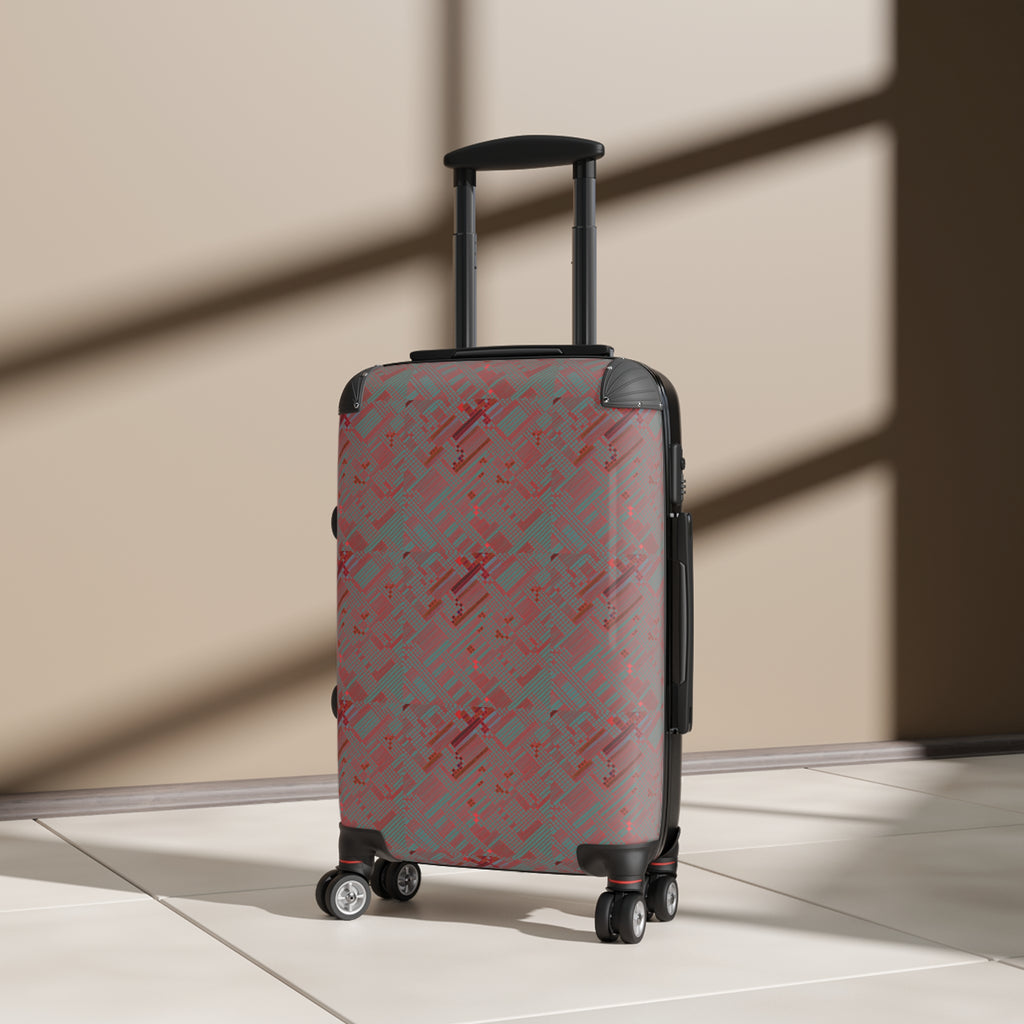 Red Geometric Pattern Carry-On Suitcase — Modern Travel Luggage
