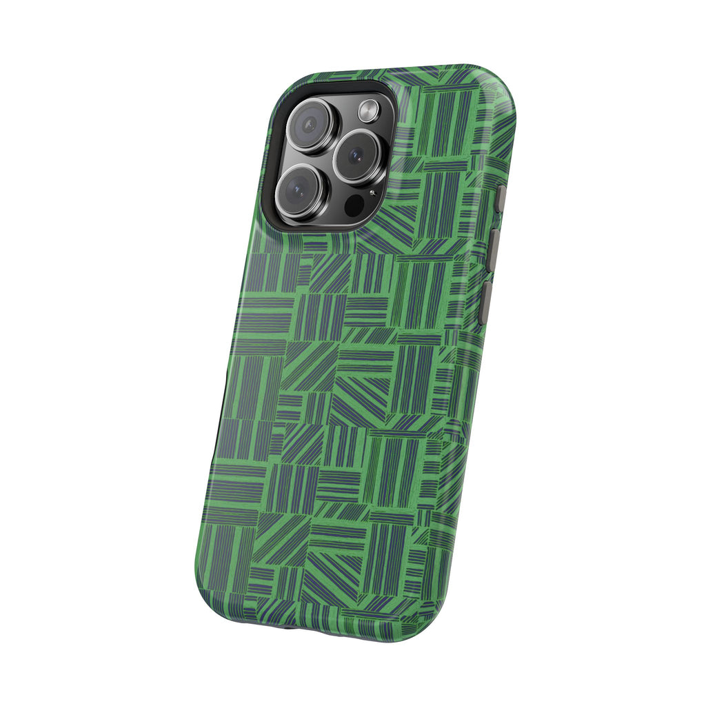Green Dual Layer iPhone 17 Pro Phone Case, Geometric MagSafe 2-Layer Impact Protection