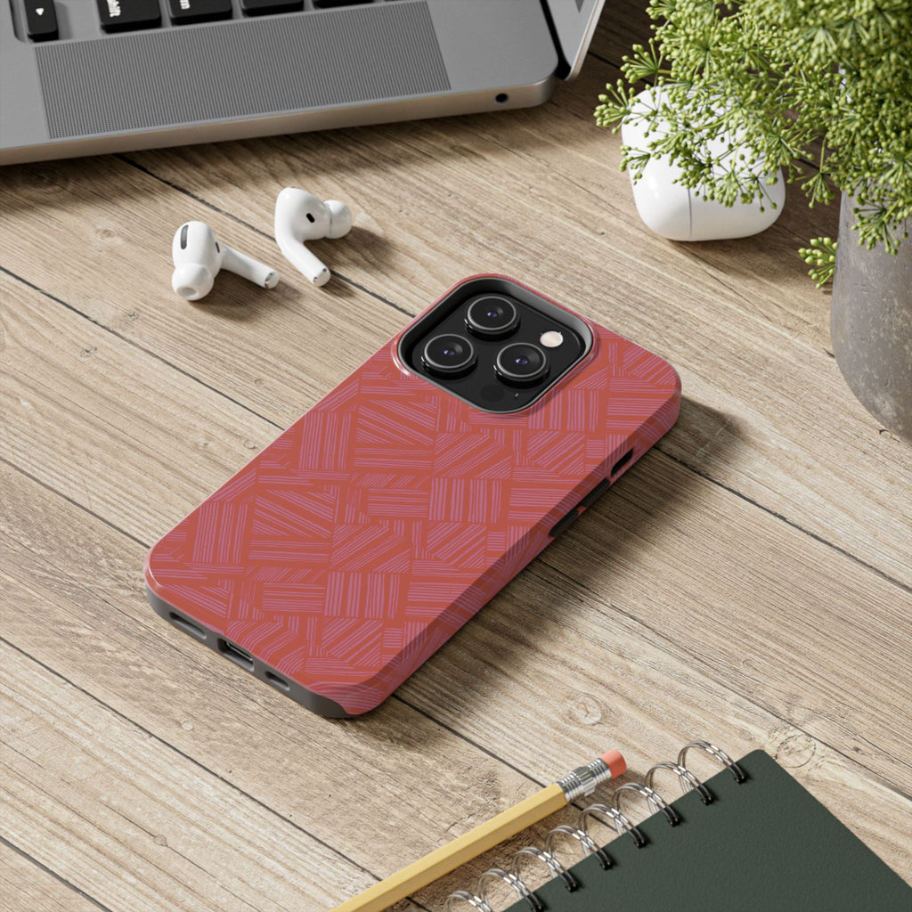 Tough Phone Case — Geometric Coral Pattern Protective Cover, shockproof iphone 18 pro case with two-piece protective shell design