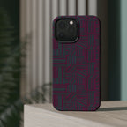 Slim Protective Phone Case With MagSafe, Dual-Layer Impact Protection, Plum Geometric Design, detailed bottom edge with speaker and charging port openings; slim protective iphone 16 promax  case.