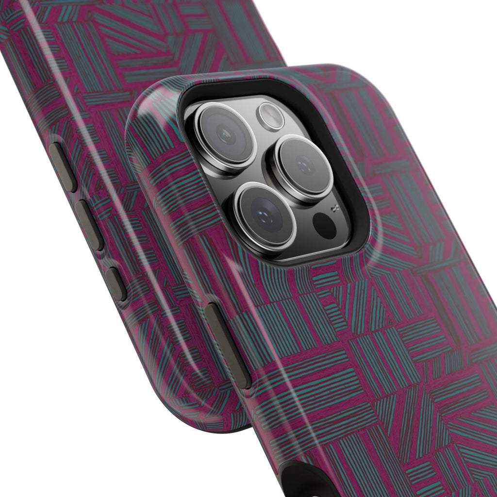 Slim Protective iPhone 16 ProMax Case With MagSafe, Dual-Layer Plum Geometric Design