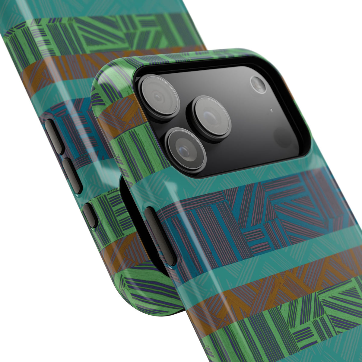 Geometric Green Wireless Charging iPhone 16 Pro Max Case - Impact-Resistant Dual-Layer