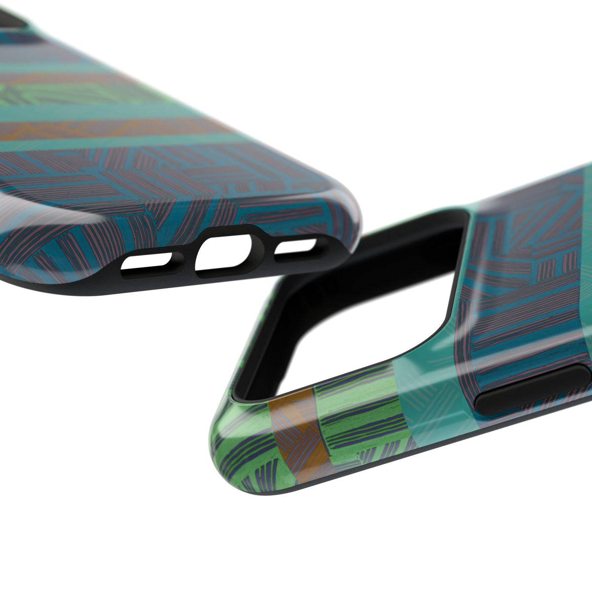 Geometric Green Wireless Charging iPhone 16 Pro Max Case - Impact-Resistant Dual-Layer