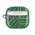 Green Geometric Plaid AirPod Case, rear view showing the accessible charging port and glossy polycarbonate shell of an Apple airpods pro 3 case with carabiner.