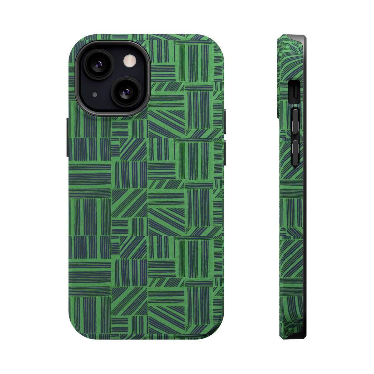 Green Magnetic Phone Case — 2-Layer Geometric MagSafe-Compatible Impact-Resistant Cover, green magnetic phone case- price match with CASETiFY and Casely, slim lightweight protective cover.