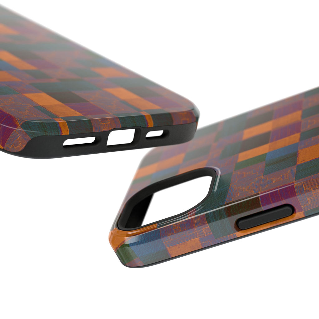 Impact-Resistant Phone Case — Retro Checkerboard Pattern, Fractyl wireless charging iphone 18 pro case featuring a durable shell, precise camera cutout, and vintage color palette.
