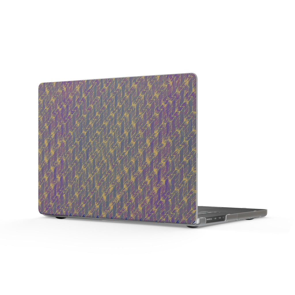 Iridescent Houndstooth Matte MacBook Case — Purple Gold Patterned Laptop Cover featuring a slim laptop protective case design, perfect for artist laptop needs. Ideal for back to school, this boho MacBook style enhances everyday carry. A thoughtful gift for students, this laptop cover offers excellent MacBook protection. The matte finish adds a pastel touch to any purple laptop, making it a stylish laptop for work from home.