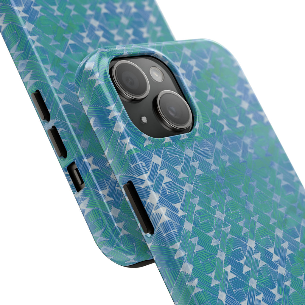 Tough Phone Case — Blue-Green Geometric Watercolor Pattern, shockproof iphone 17 pro case two-piece construction
